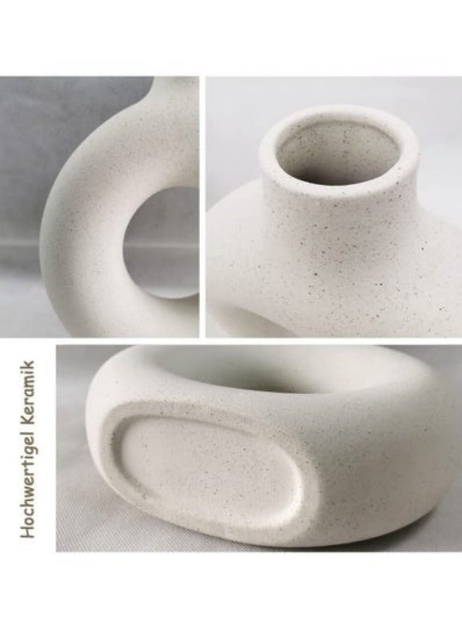 MIXDE 1-Piece White Ceramic Vase Modern Home Decor Round Matte Pampas Flower Vases Minimalist Nordic Boho Ins Style for Wedding Dinner Table Party Living Room - Image 3