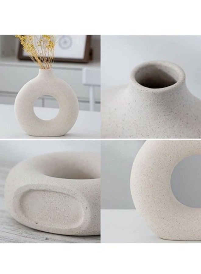 MIXDE 1-Piece White Ceramic Vase Modern Home Decor Round Matte Pampas Flower Vases Minimalist Nordic Boho Ins Style for Wedding Dinner Table Party Living Room - Image 2