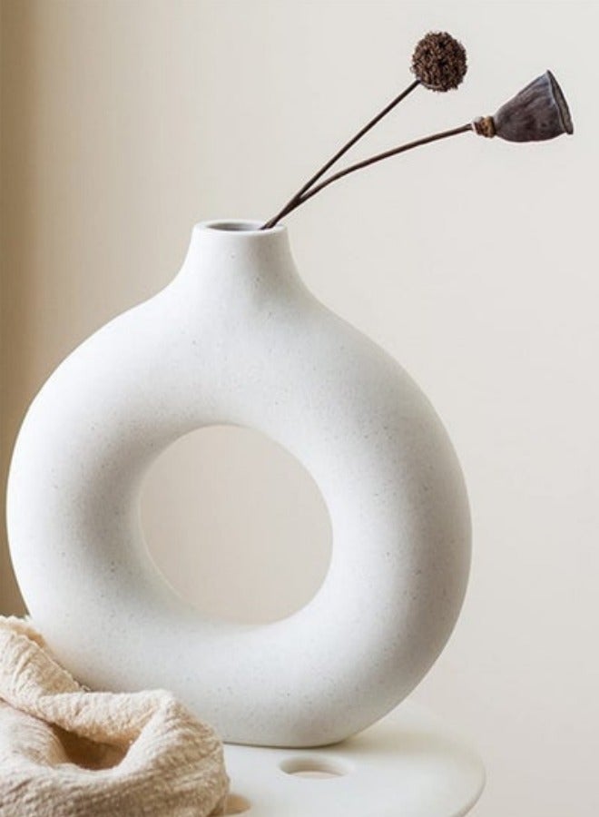 MIXDE 1-Piece White Ceramic Vase Modern Home Decor Round Matte Pampas Flower Vases Minimalist Nordic Boho Ins Style for Wedding Dinner Table Party Living Room - Image 5
