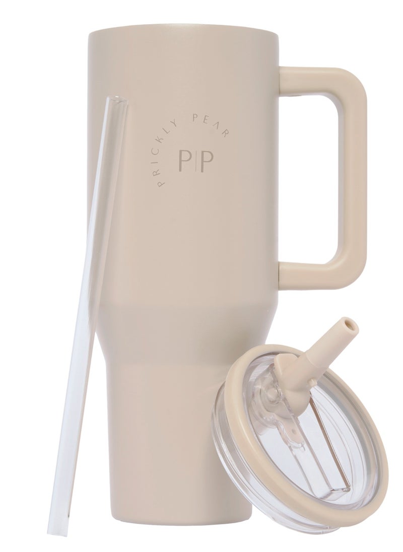 Prickly Pear Stainless Steel Water Bottle 40 Oz Hydrator Tan Logo  - Image 1