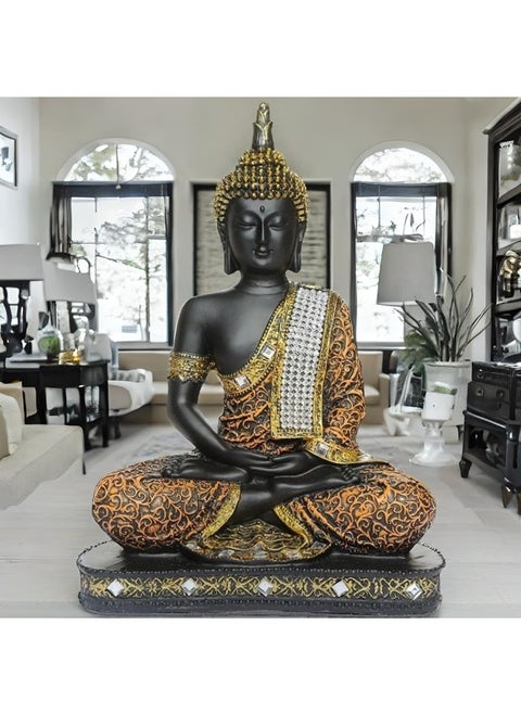 Global Grabbers Sitting Buddha Idol Statue Showpiece (Orange And Black)