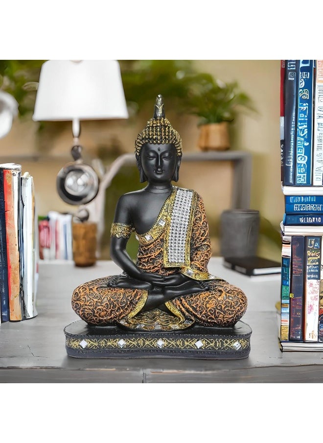 Global Grabbers Sitting Buddha Idol Statue Showpiece (Orange And Black)