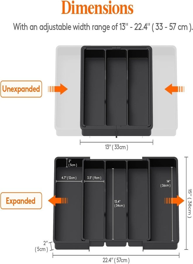 PRAYAN ENTERPRISE 5 Drawer Organizer Tray, Expandable Cutlery Tray For Kitchen Drawer Utensil Tray for Kitchen Organizer, BPA Free Flatware and Cutlery Holder, Adjustable Storage for Spoons Forks Knives (5) - Image 2