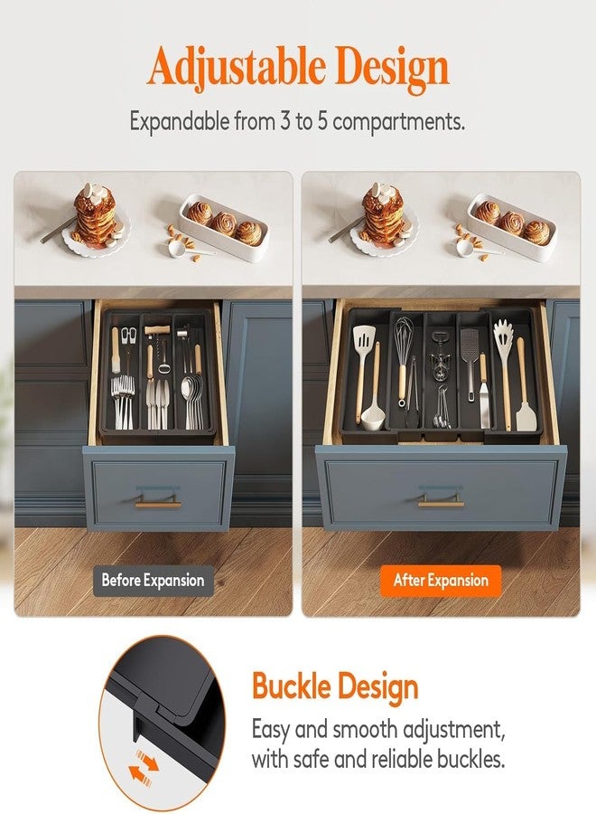 PRAYAN ENTERPRISE 5 Drawer Organizer Tray, Expandable Cutlery Tray For Kitchen Drawer Utensil Tray for Kitchen Organizer, BPA Free Flatware and Cutlery Holder, Adjustable Storage for Spoons Forks Knives (5) - Image 3
