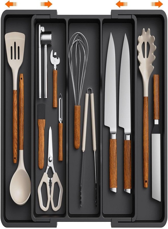 PRAYAN ENTERPRISE 5 Drawer Organizer Tray, Expandable Cutlery Tray For Kitchen Drawer Utensil Tray for Kitchen Organizer, BPA Free Flatware and Cutlery Holder, Adjustable Storage for Spoons Forks Knives (5) - Image 1