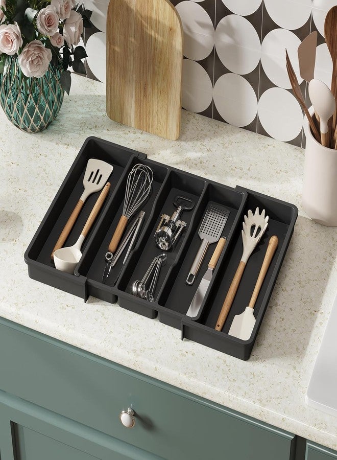 PRAYAN ENTERPRISE 5 Drawer Organizer Tray, Expandable Cutlery Tray For Kitchen Drawer Utensil Tray for Kitchen Organizer, BPA Free Flatware and Cutlery Holder, Adjustable Storage for Spoons Forks Knives (5) - Image 4