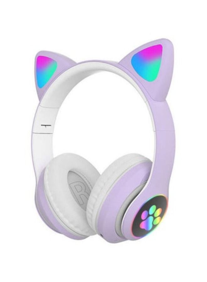 Over Ear Music Headset Glowing Cat Ear BT 5.0 Purple