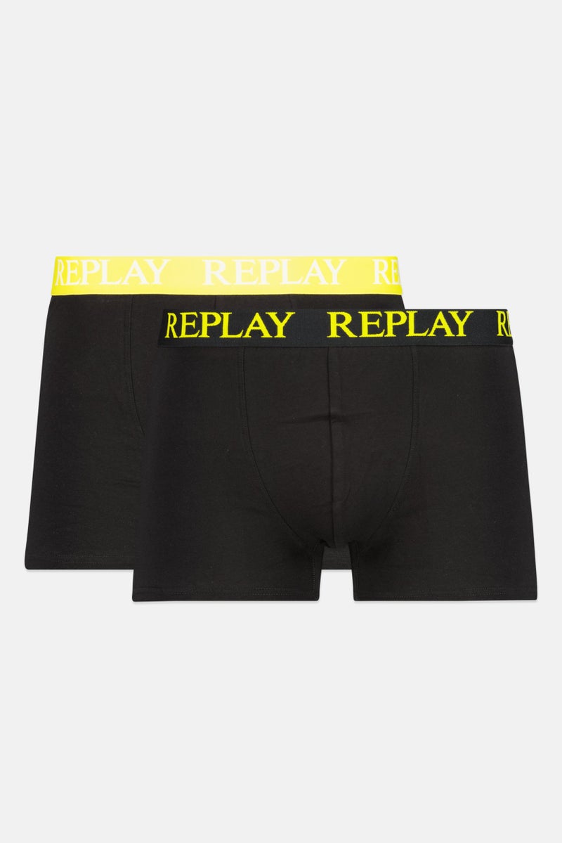 Replay Men 2 Pack Brand Logo Trunks, Black  - Image 1