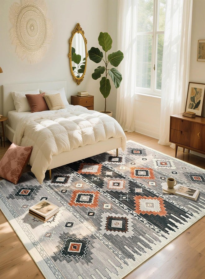 B BENRON Western Rugs for Living Room, Non Slip Area Rugs for Bedroom Dining Table Kitchen, Washable Aesthetic Boho Rug for Home Decor, 5ft x 7ft, Cream, Beige, Grey, Orange - Image 2