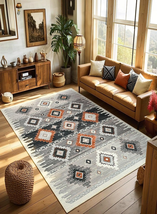 B BENRON Western Rugs for Living Room, Non Slip Area Rugs for Bedroom Dining Table Kitchen, Washable Aesthetic Boho Rug for Home Decor, 5ft x 7ft, Cream, Beige, Grey, Orange - Image 4