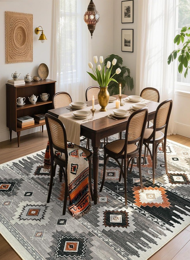 B BENRON Western Rugs for Living Room, Non Slip Area Rugs for Bedroom Dining Table Kitchen, Washable Aesthetic Boho Rug for Home Decor, 5ft x 7ft, Cream, Beige, Grey, Orange - Image 3