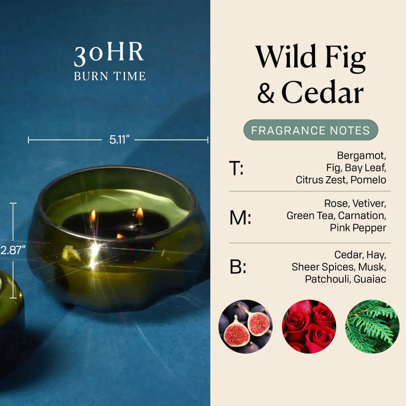 Paddywax Basalt Collection Scented Candle, Soy Wax Blend Glass Jar with Lid, Reusable Home DÃ©cor Candle, 10 oz, Green Vessel, Wild Fig and Cedar - Image 3