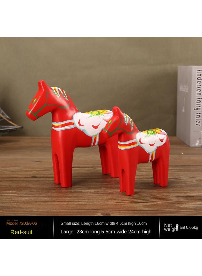 Bluejw Sweden Dala Painted Trojan Horse Ornaments Creative Wooden Hand-painted Crafts Animal Wedding Supplies Pair Hot Sale - Image 1