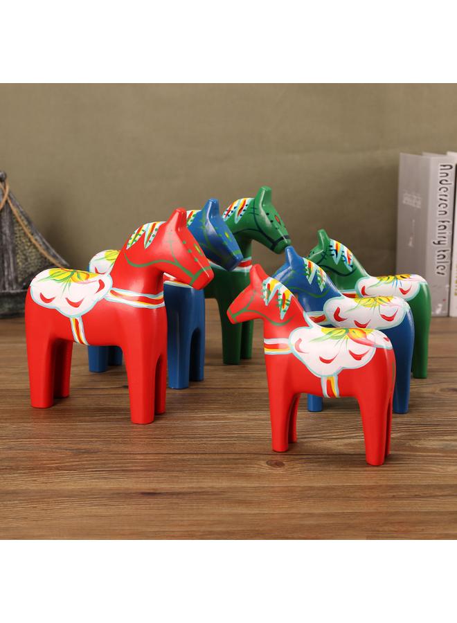 Bluejw Sweden Dala Painted Trojan Horse Ornaments Creative Wooden Hand-painted Crafts Animal Wedding Supplies Pair Hot Sale - Image 2