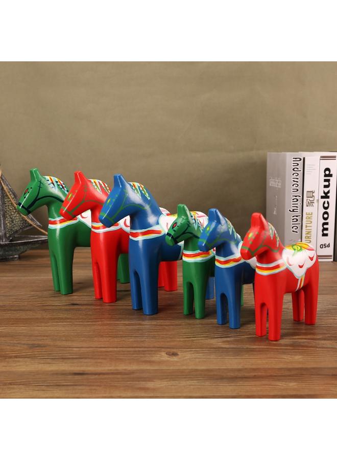 Bluejw Sweden Dala Painted Trojan Horse Ornaments Creative Wooden Hand-painted Crafts Animal Wedding Supplies Pair Hot Sale - Image 4