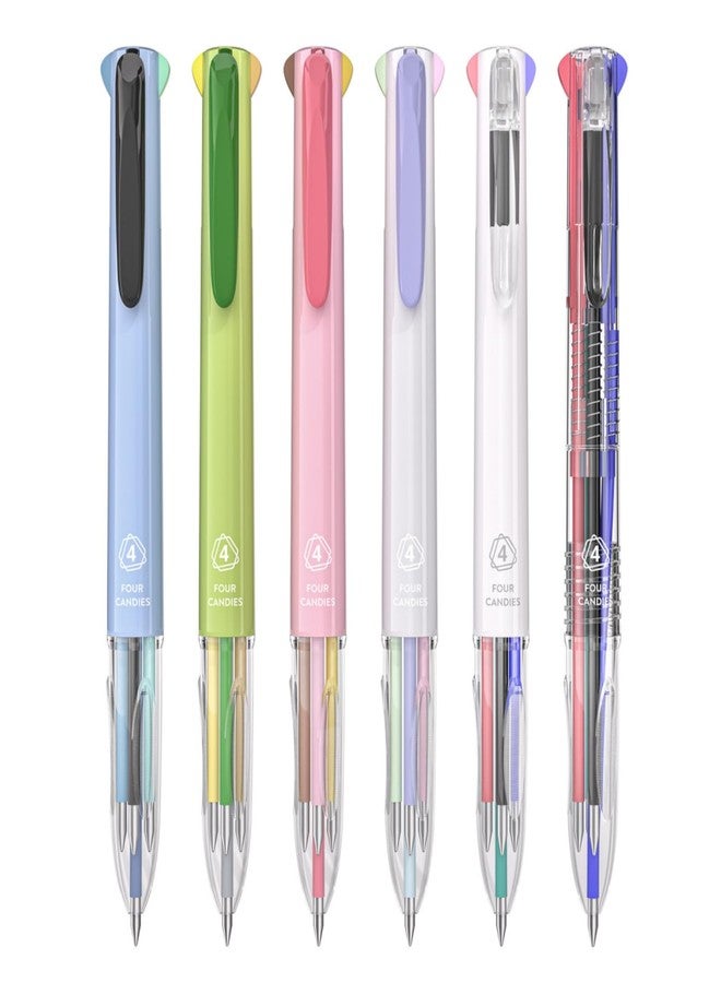 Four Candies Multicolor Pens, 4-in-1 Colored Ballpoint Pen, 0.5mm Quick Dry Black Ink Pens Fine Point Smooth Writing Pens, Cute Nurse Pens for Work, 18 Colors, 6PCS - Image 1