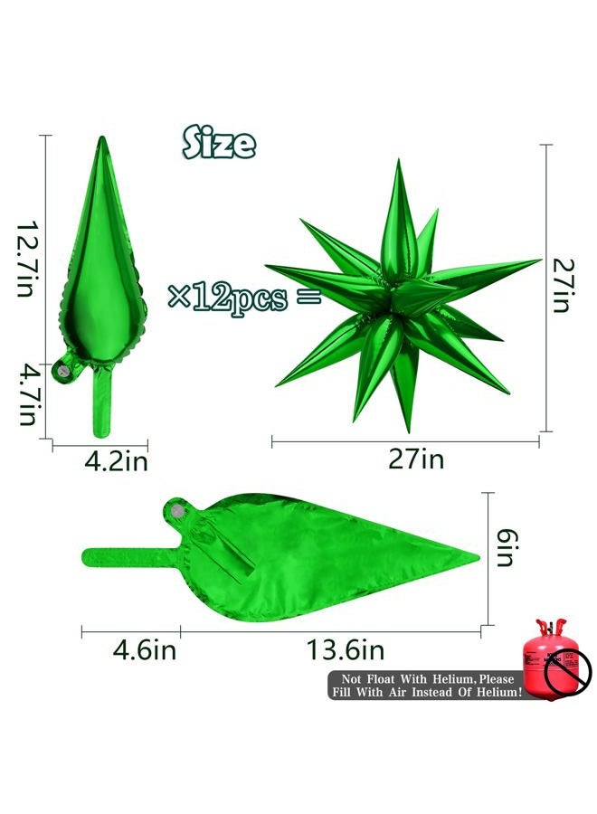 Moukiween 60 PCS Green Star Balloons, 12 Point Cone Explosion Star Foil Balloons for Christmas, Birthday, Wedding, St. Patrick's, Safari Jungle Decorations (Green) - Image 2