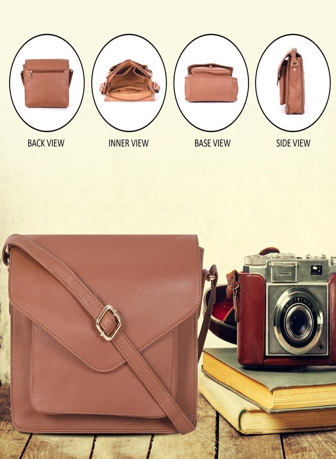 Ozora Leather Flapover Crossbody Handbag Purse for Women with Adjustable Strap & Overflap Snap Closure Tote/Bag (Tan NDM) - Image 5