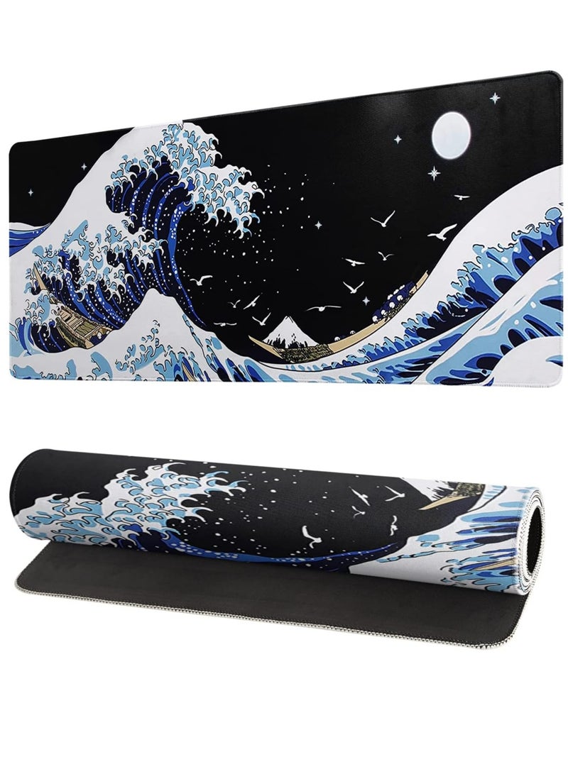 Japanese Sea Waves Gaming Mouse Pad - 70 X 30 cm -  Anti Slip Base - Speed Edition - Image 1