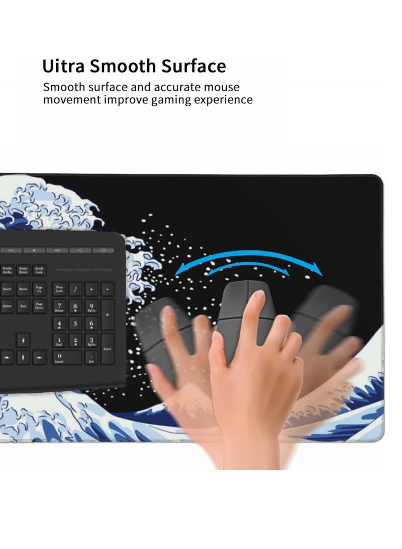 Japanese Sea Waves Gaming Mouse Pad - 70 X 30 cm -  Anti Slip Base - Speed Edition - Image 2