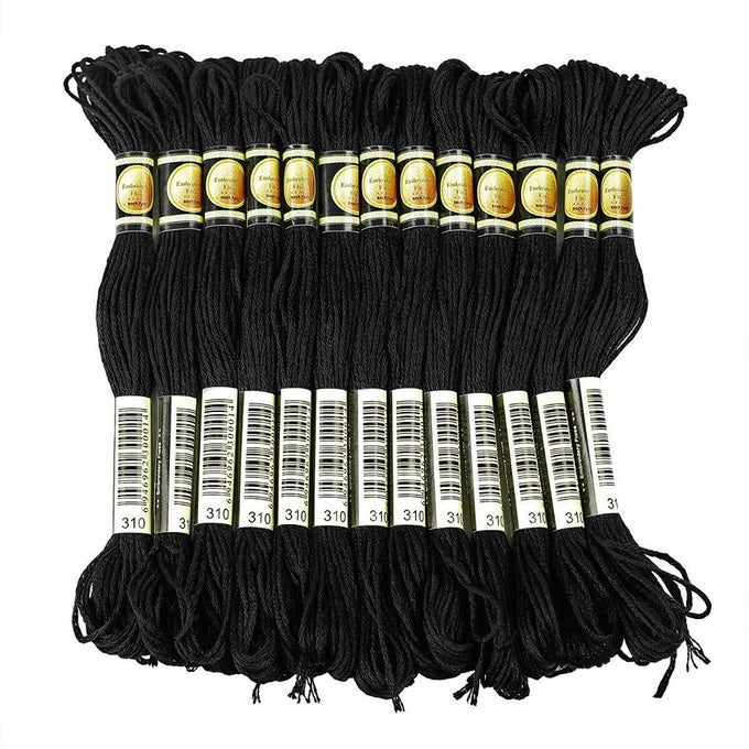 BLACK EMBROIDERY FLOSS 24 SKEINS EMBROIDERY THREAD FRIENDSHIP BRACELET STRING CROSS STITCH THREADS HAIR WRAP YARN