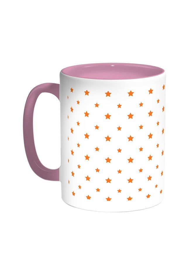 RKN Motifs Of Small And Large Stars Printed Coffee Mug Pink/White 11ounce - Image 1