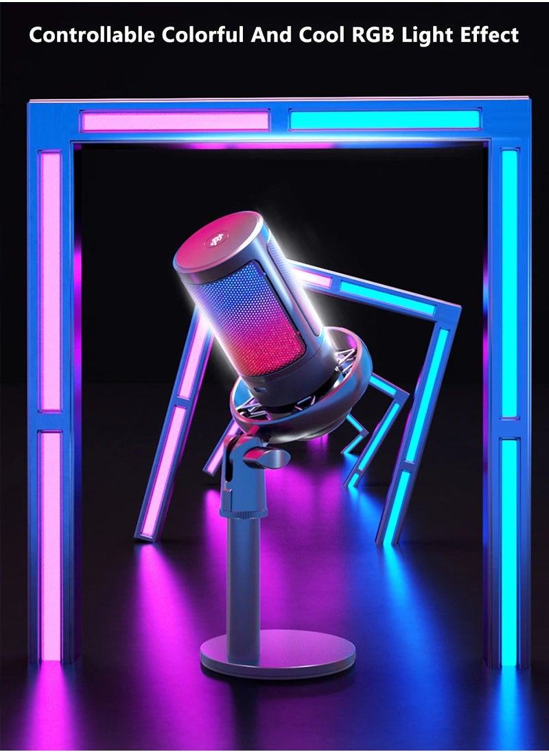 Joshberg USB Gaming Microphone for PC Streaming Gaming Video Singing Gaming Recording, USB Condenser Metal Microphone With RGB Light  - Image 3