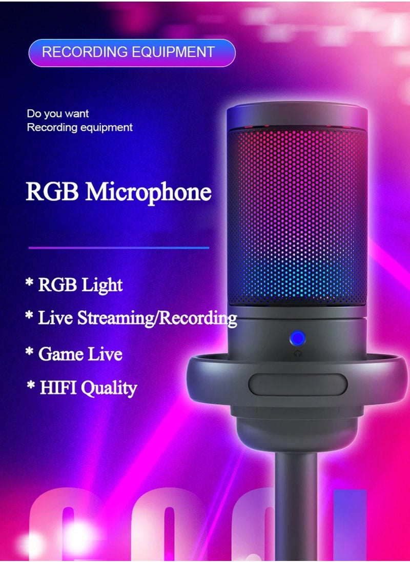 Joshberg USB Gaming Microphone for PC Streaming Gaming Video Singing Gaming Recording, USB Condenser Metal Microphone With RGB Light  - Image 2