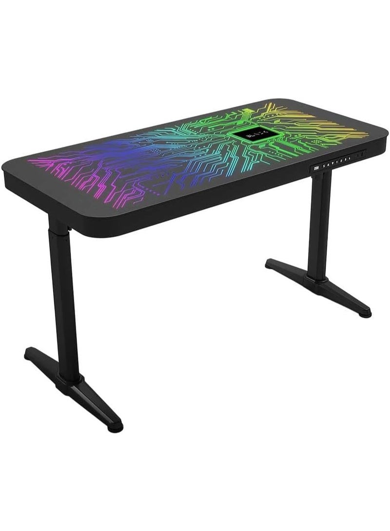 Black RGB Glass Gaming Desk, Electric Height Adjustable with Dual Motors, Tempered Glass Top, USB & Type-C Ports, 75-120cm – Black - Image 1