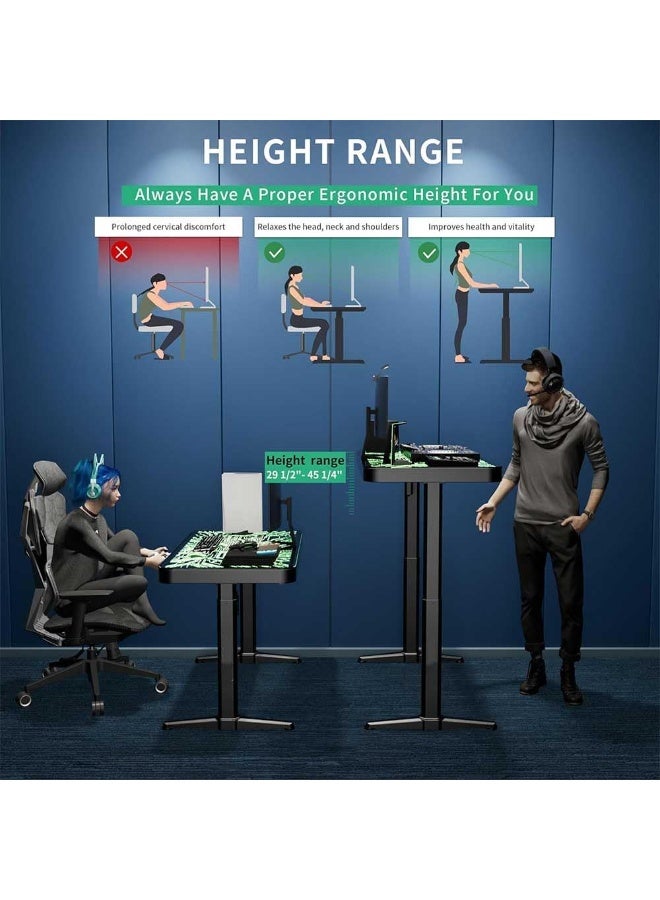 Black RGB Glass Gaming Desk, Electric Height Adjustable with Dual Motors, Tempered Glass Top, USB & Type-C Ports, 75-120cm – Black - Image 5