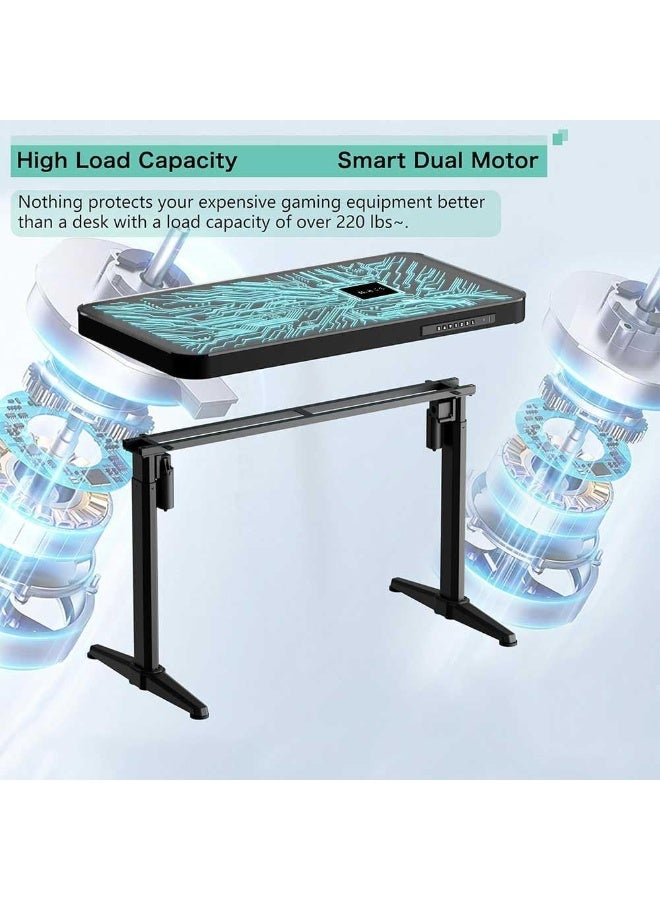 Black RGB Glass Gaming Desk, Electric Height Adjustable with Dual Motors, Tempered Glass Top, USB & Type-C Ports, 75-120cm – Black - Image 4
