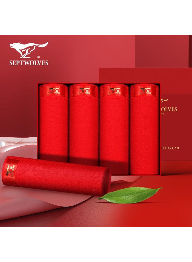 Septwolves Men's Underwear Ice Silk Red Boxer Briefs For Chinese Zodiac Year Of The Dragon, 4-pack - Image 1