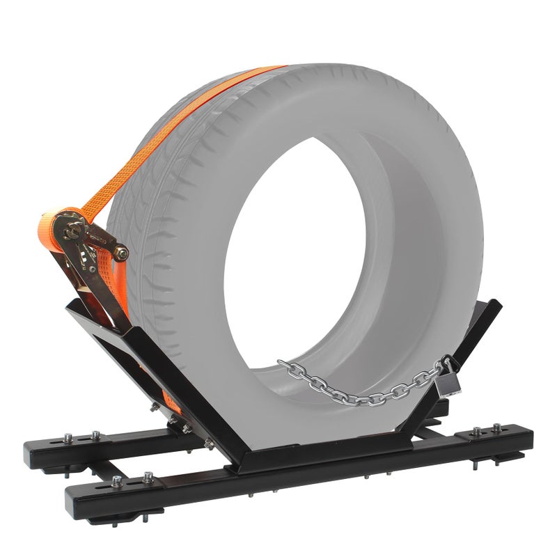 Sidasu Adjustable Semi Truck Spare Tire Rack - Steel Tire Carrier Mount with Ratchet Strap, Chain & Lock - Image 1