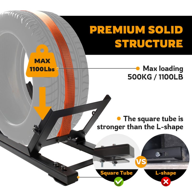 Sidasu Adjustable Semi Truck Spare Tire Rack - Steel Tire Carrier Mount with Ratchet Strap, Chain & Lock - Image 4