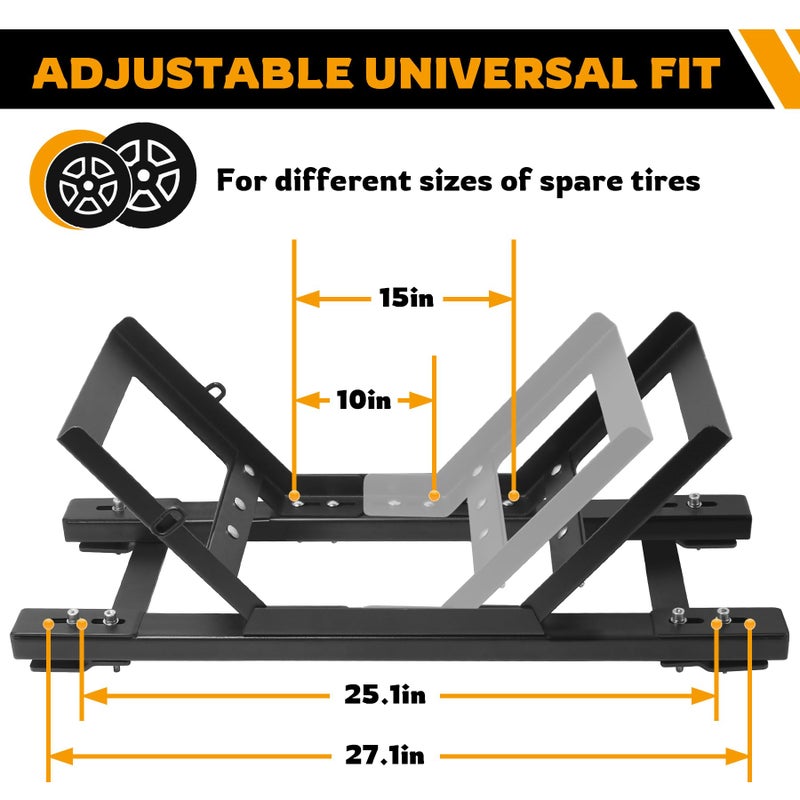 Sidasu Adjustable Semi Truck Spare Tire Rack - Steel Tire Carrier Mount with Ratchet Strap, Chain & Lock - Image 3