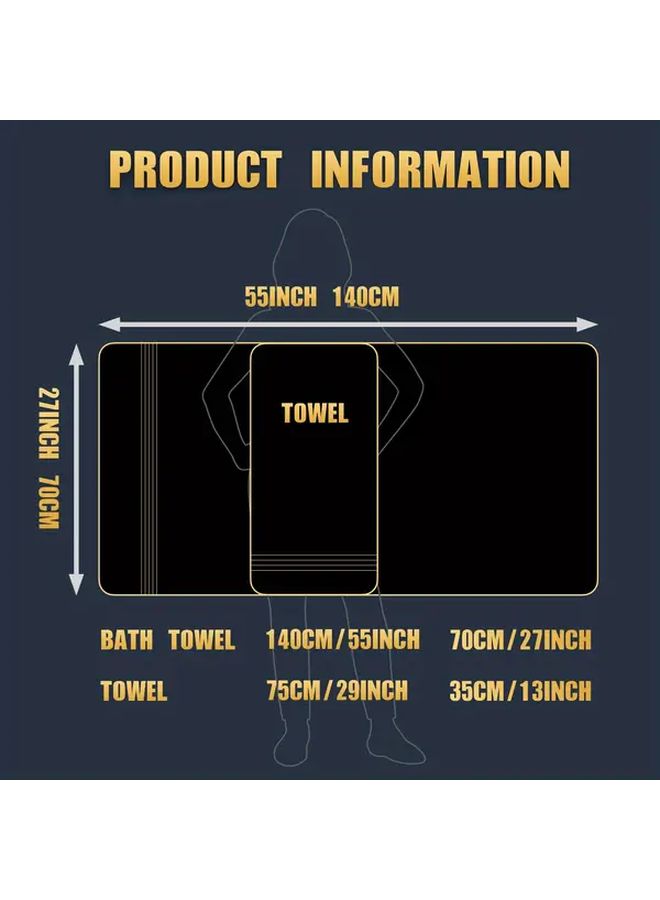 3 Pieces Black Towel Set 300GSM Highly Absorbent Quick Dry Soft - Image 3