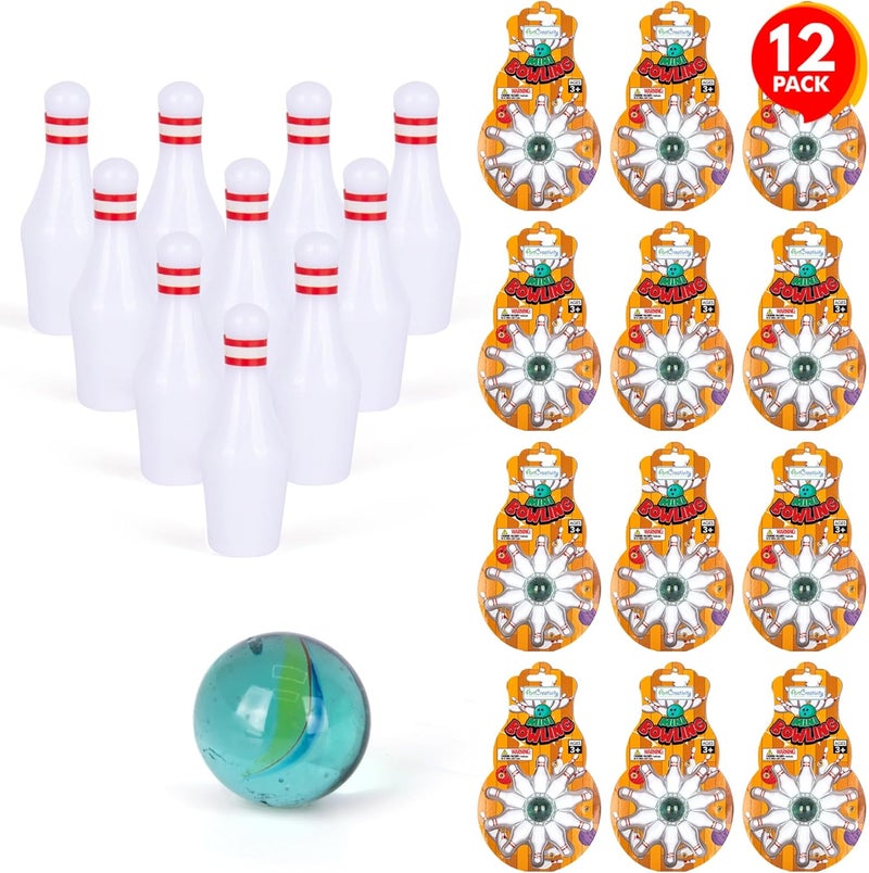 Art Creativity Bowling Party Favors (Pack of 12) Each Set Includes 10 Miniature Pins and 1 Marble Ball, Mini Bowling Set, Mini Games for Kids and Adults, Fun Desk Toys - Image 1