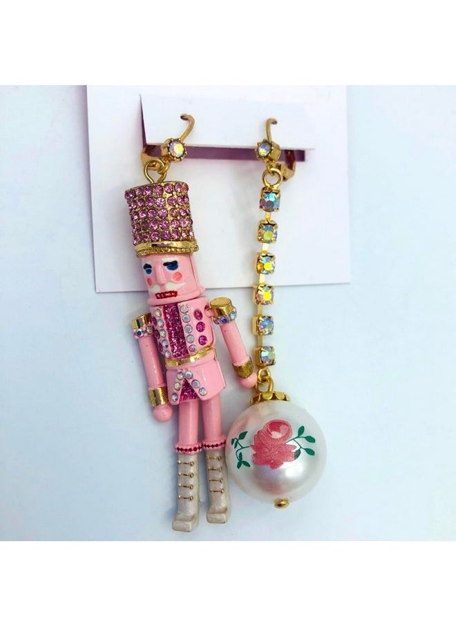 Betsey Johnson Nutcracker Linear Ball Mismatch Pink Earrings Christmas  - Image 5
