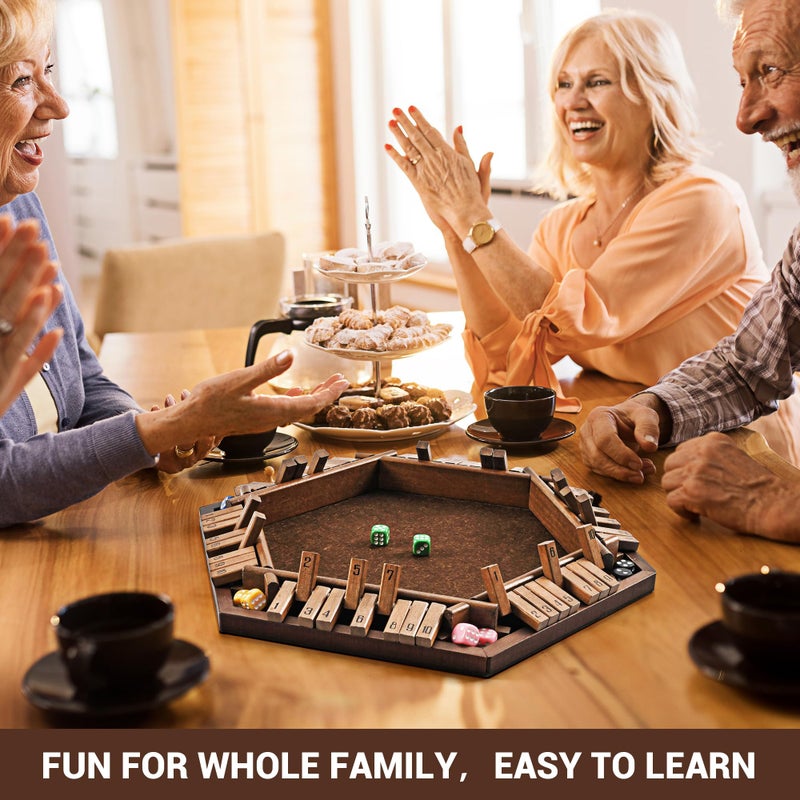 ropoda 6-Way Shut The Box Game-Upgraded 1-6 Player Wooden Dice Game for Adults and Kids, Addition Training, Fun for Family Game Night-Vintage Style - Image 4