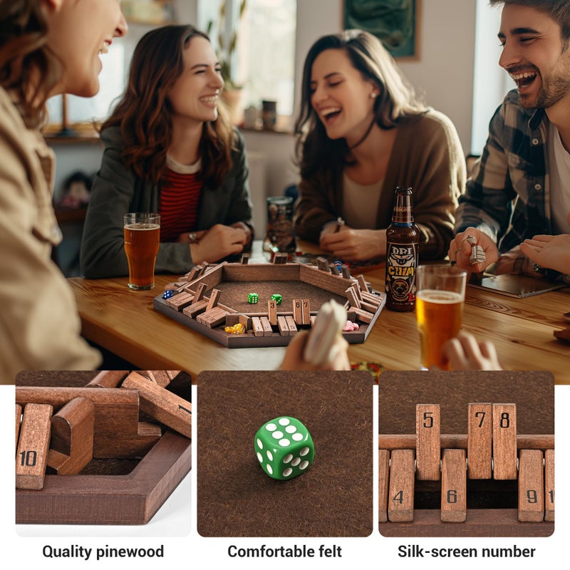 ropoda 6-Way Shut The Box Game-Upgraded 1-6 Player Wooden Dice Game for Adults and Kids, Addition Training, Fun for Family Game Night-Vintage Style - Image 3