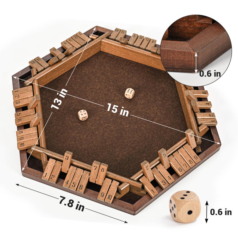 ropoda 6-Way Shut The Box Game-Upgraded 1-6 Player Wooden Dice Game for Adults and Kids, Addition Training, Fun for Family Game Night-Vintage Style - Image 5