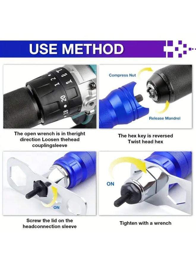 Rivet Gun Connector Kit 5 Hex Shanks M3 M4 M5 M6 M8 M10 For Cordless Screwdrivers Drills - Image 5