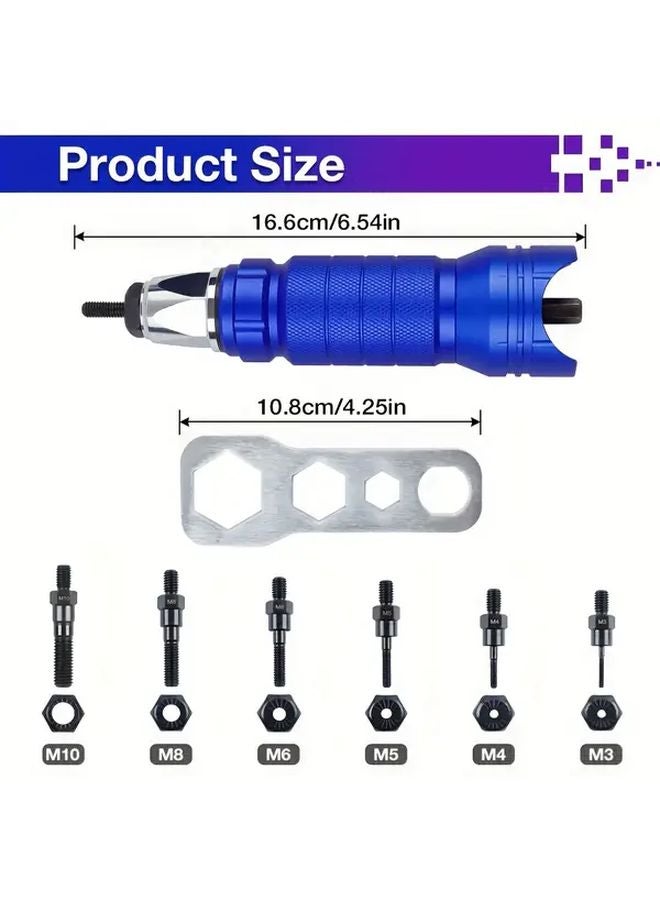Rivet Gun Connector Kit 5 Hex Shanks M3 M4 M5 M6 M8 M10 For Cordless Screwdrivers Drills - Image 3