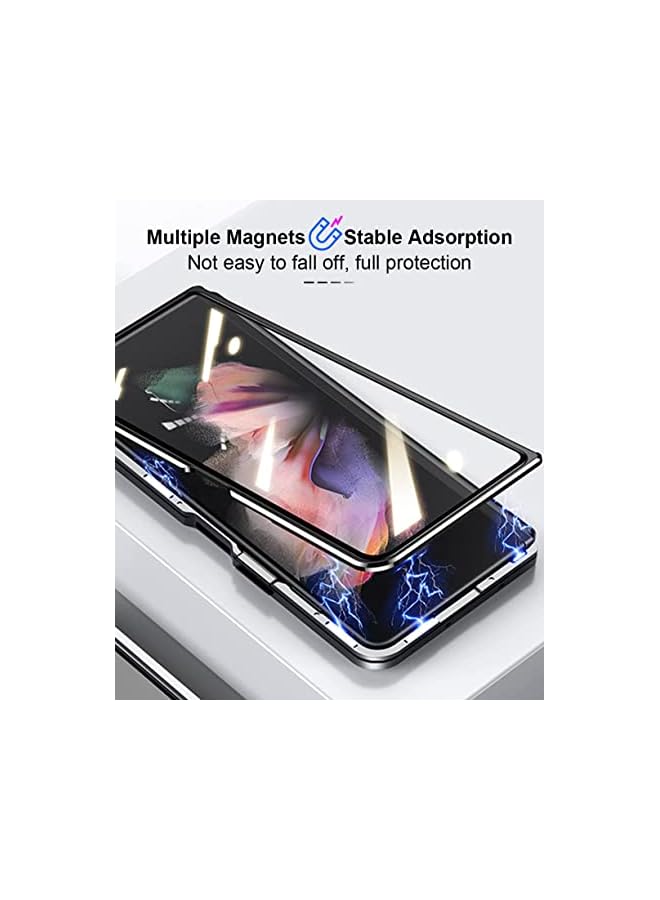Excefore Case Compatible With Samsung Galaxy Z Fold 4 Magnetic Thin Body Metal Frame Double Sided Clear Tempered Glass Shockproof With Lens Camera Protector Cover Black - Image 3