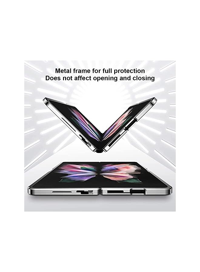 Excefore Case Compatible With Samsung Galaxy Z Fold 4 Magnetic Thin Body Metal Frame Double Sided Clear Tempered Glass Shockproof With Lens Camera Protector Cover Black - Image 4