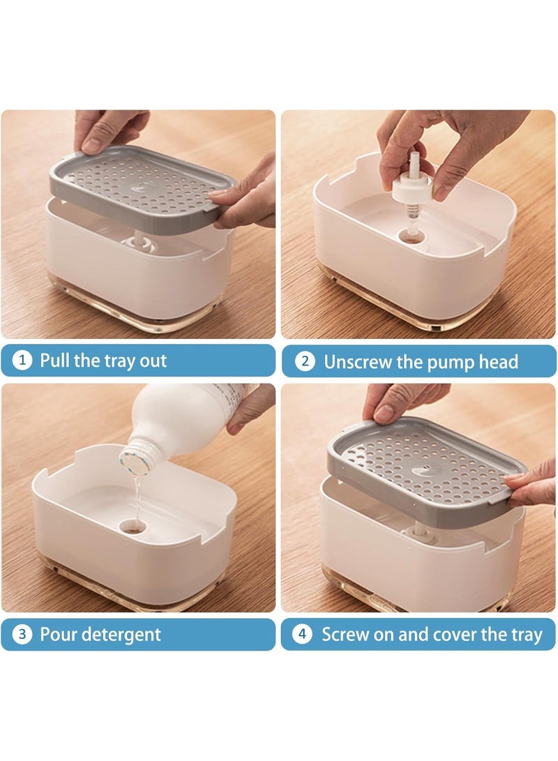 2 in 1 Dish Soap Dispenser with Sponge Holder – 350ML Kitchen Sink Soap Pump Dispenser for Dishwashing Liquid, Countertop Soap Container for Home Kitchen Cleaning - Image 2