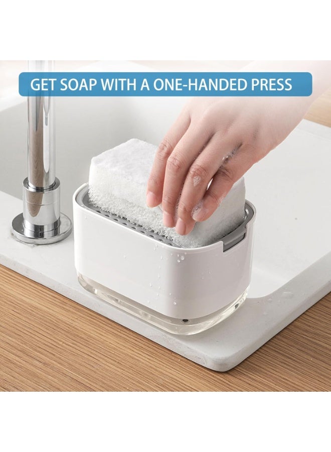 2 in 1 Dish Soap Dispenser with Sponge Holder – 350ML Kitchen Sink Soap Pump Dispenser for Dishwashing Liquid, Countertop Soap Container for Home Kitchen Cleaning - Image 3