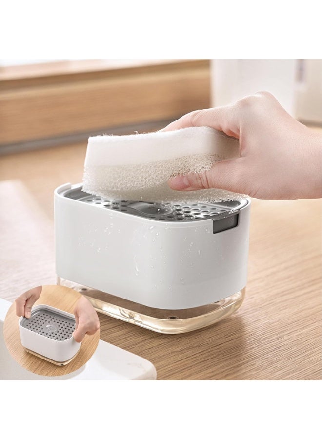 2 in 1 Dish Soap Dispenser with Sponge Holder – 350ML Kitchen Sink Soap Pump Dispenser for Dishwashing Liquid, Countertop Soap Container for Home Kitchen Cleaning - Image 5