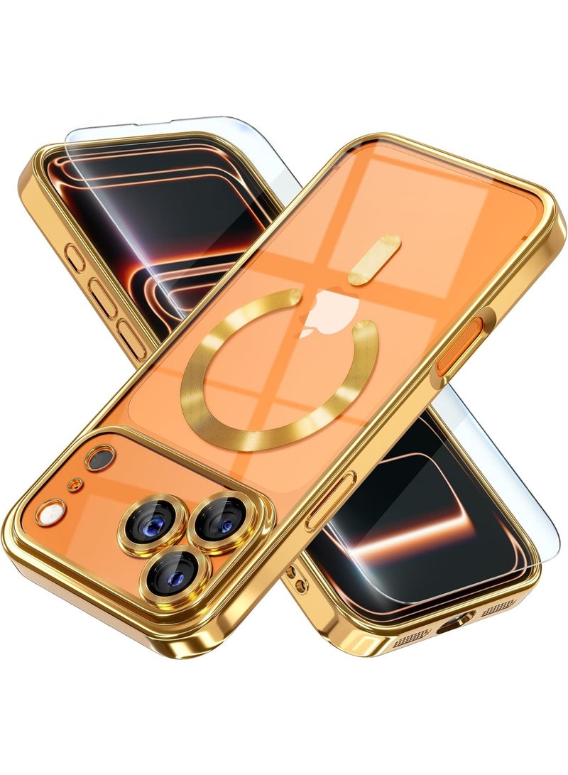 Magnetic Case for iPhone 17 Pro Max Compatible with MagSafe, [Anti-Yellowing] [Military-Grade Drop Protection] Full Camera Lens Protection, Plated Soft Flexible Transparent Phone Case for Women, Golden - Image 1
