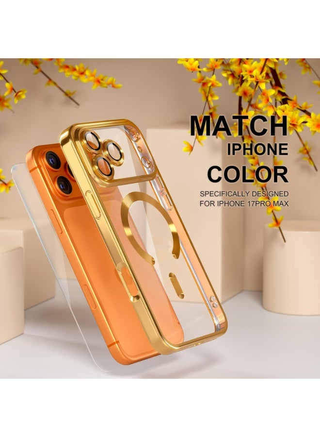 Magnetic Case for iPhone 17 Pro Max Compatible with MagSafe, [Anti-Yellowing] [Military-Grade Drop Protection] Full Camera Lens Protection, Plated Soft Flexible Transparent Phone Case for Women, Golden - Image 4
